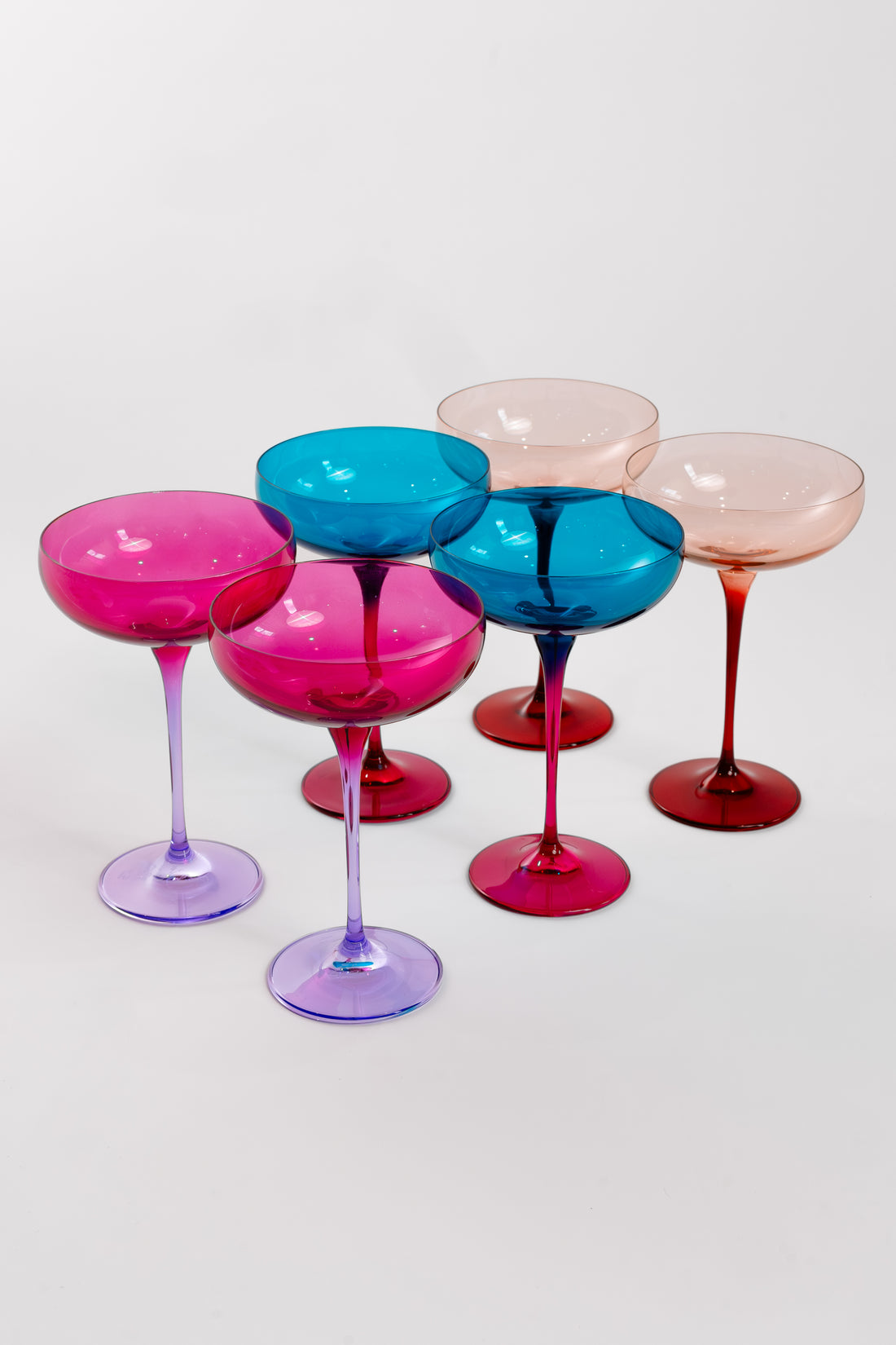 Estelle Colored Champagne Coupe Stemware - Set of 6 {Colorblock Jewel Toned Mixed Set}