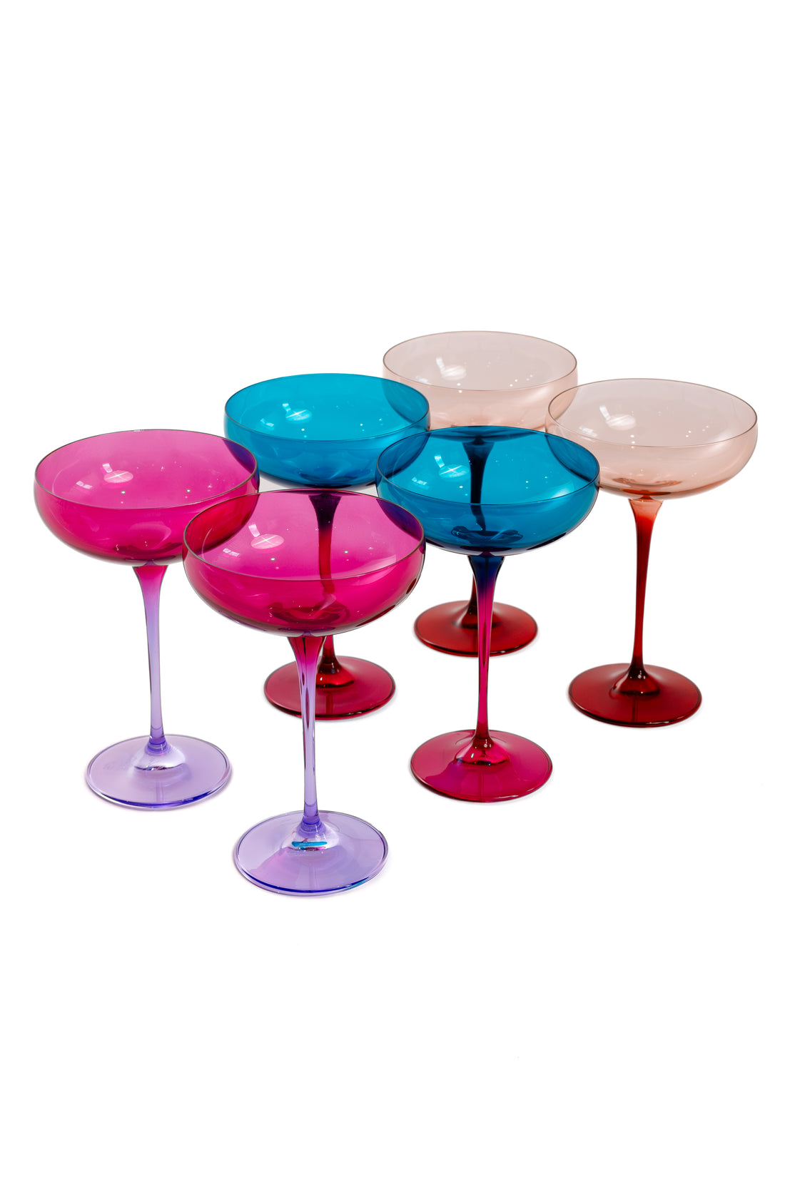 Estelle Colored Champagne Coupe Stemware - Set of 6 {Colorblock Jewel Toned Mixed Set}