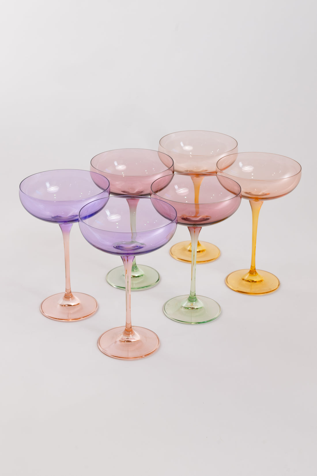 Estelle Colored Champagne Coupe Stemware - Set of 6 {Colorblock Pastel Mixed Set}