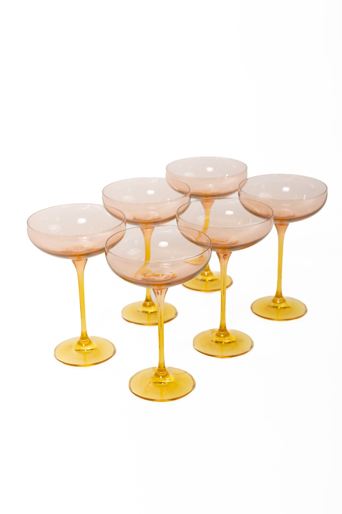 Estelle Colored Champagne Coupe - Set of 6 {Colorblock: Blush Pink + Yellow}