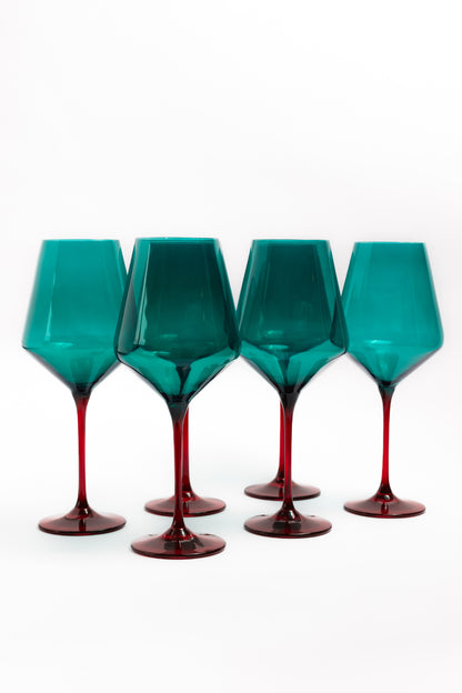 Estelle Colored Wine Stemware - Set of 6 {Colorblock: Emerald + Red}