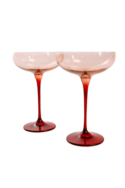 Estelle Colored Champagne Coupe - Set of 2 {Colorblock: Blush Pink + Red}