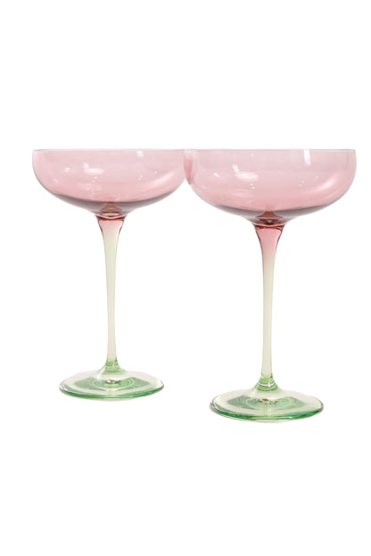 Estelle Colored Champagne Coupe - Set of 2 {Colorblock: Rose + Mint Green}