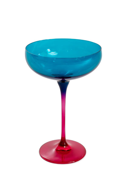 Estelle Colored Champagne Coupe - Set of 2 {Colorblock: Teal + Fuchsia}