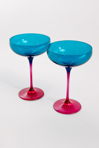 Estelle Colored Champagne Coupe - Set of 2 {Colorblock: Teal + Fuchsia}