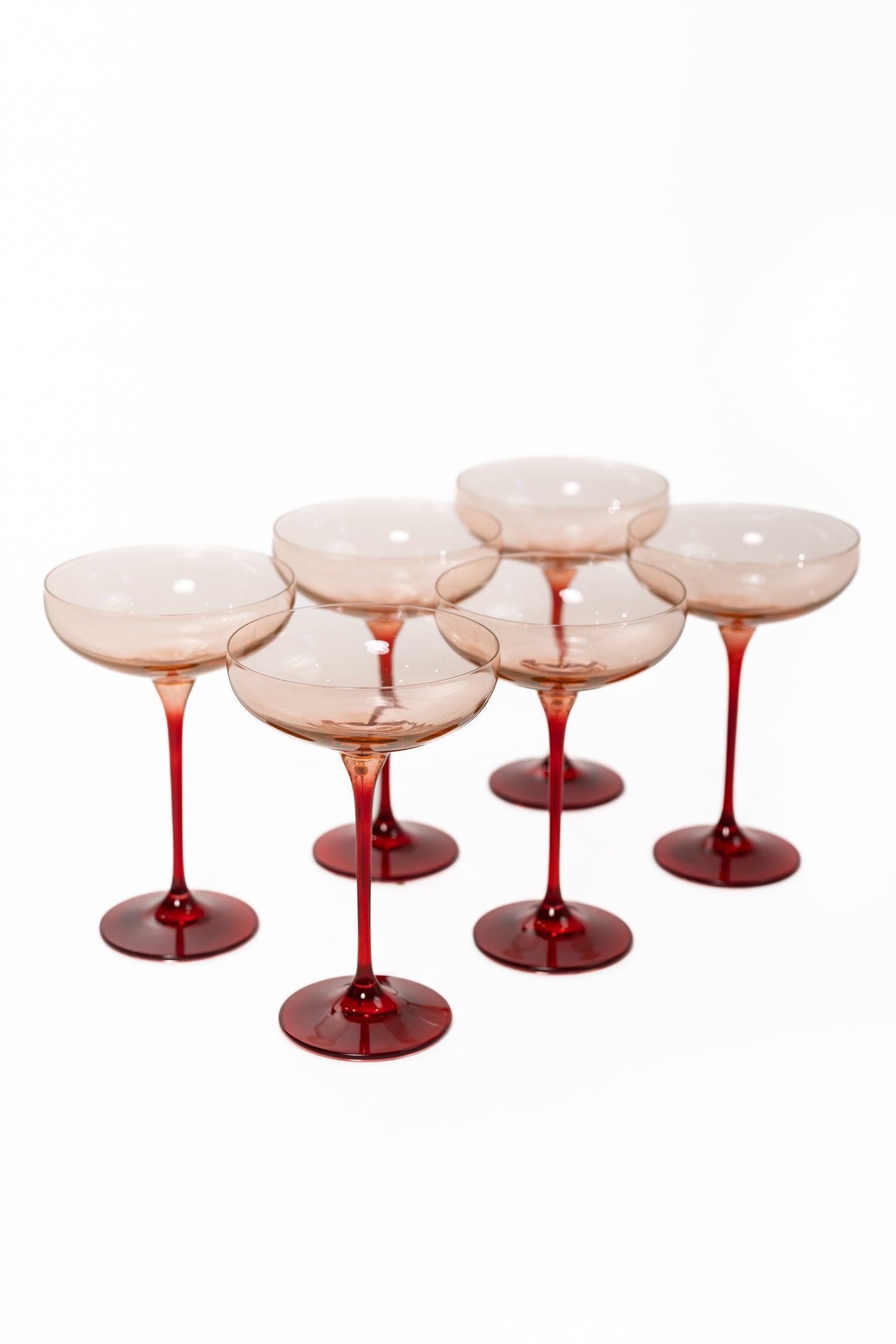 Estelle Colored Champagne Coupe - Set of 6 {Colorblock: Blush Pink + Red}