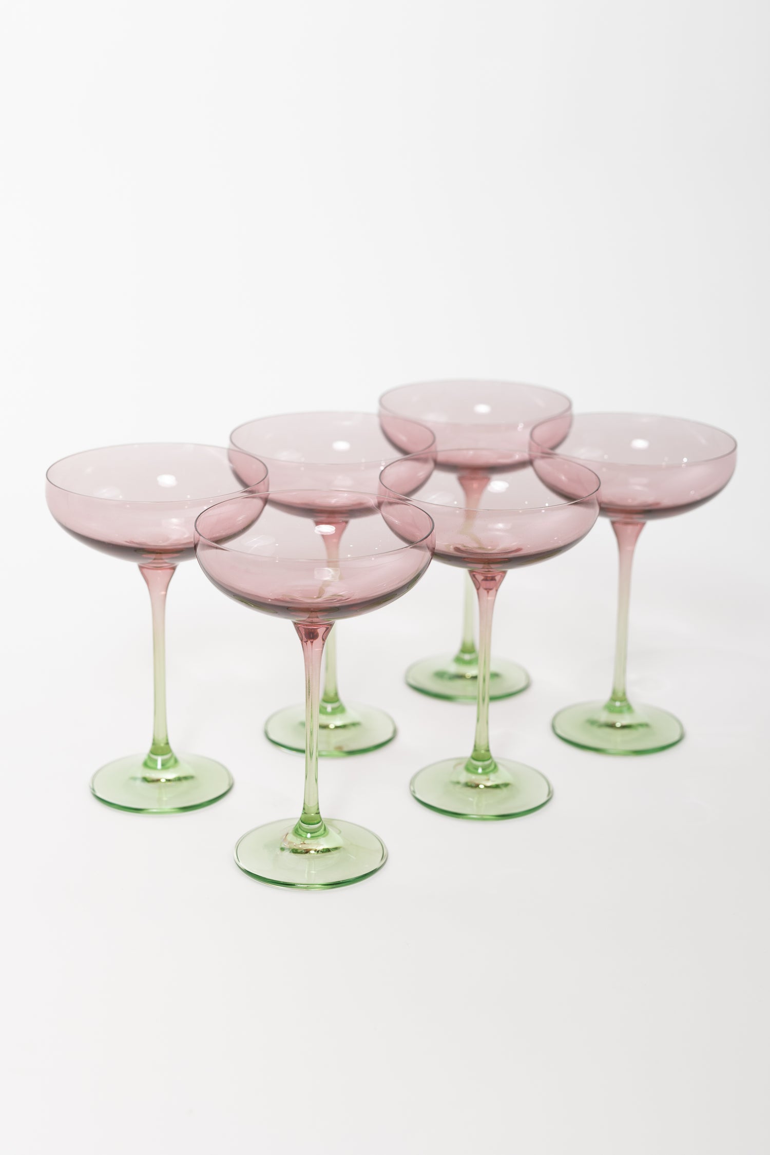 Estelle Colored Champagne Coupe - Set of 6 {Colorblock: Rose + Mint Green}