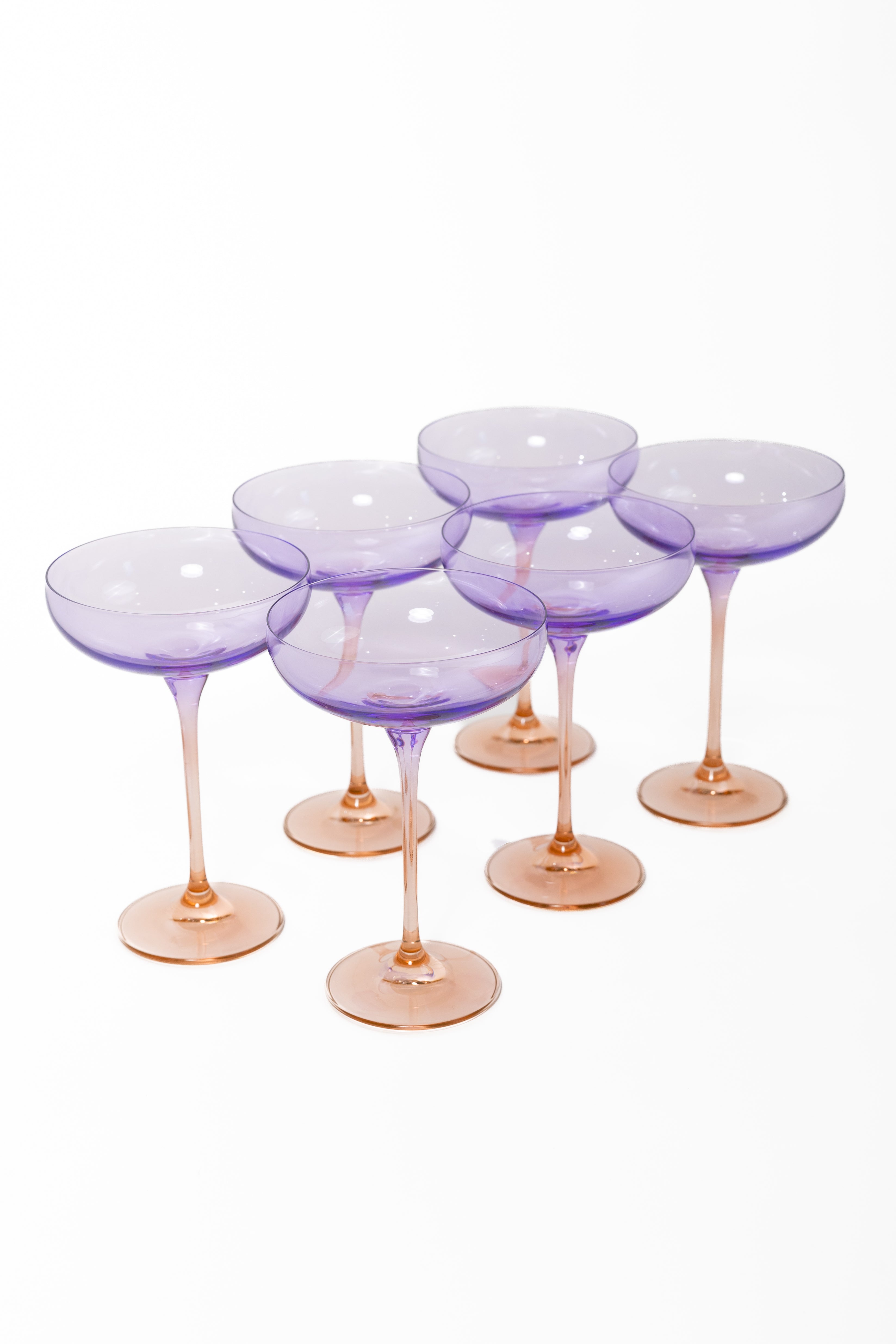 Estelle Colored Champagne Coupe - Set of 6 {Colorblock: Lavender + Blush Pink}