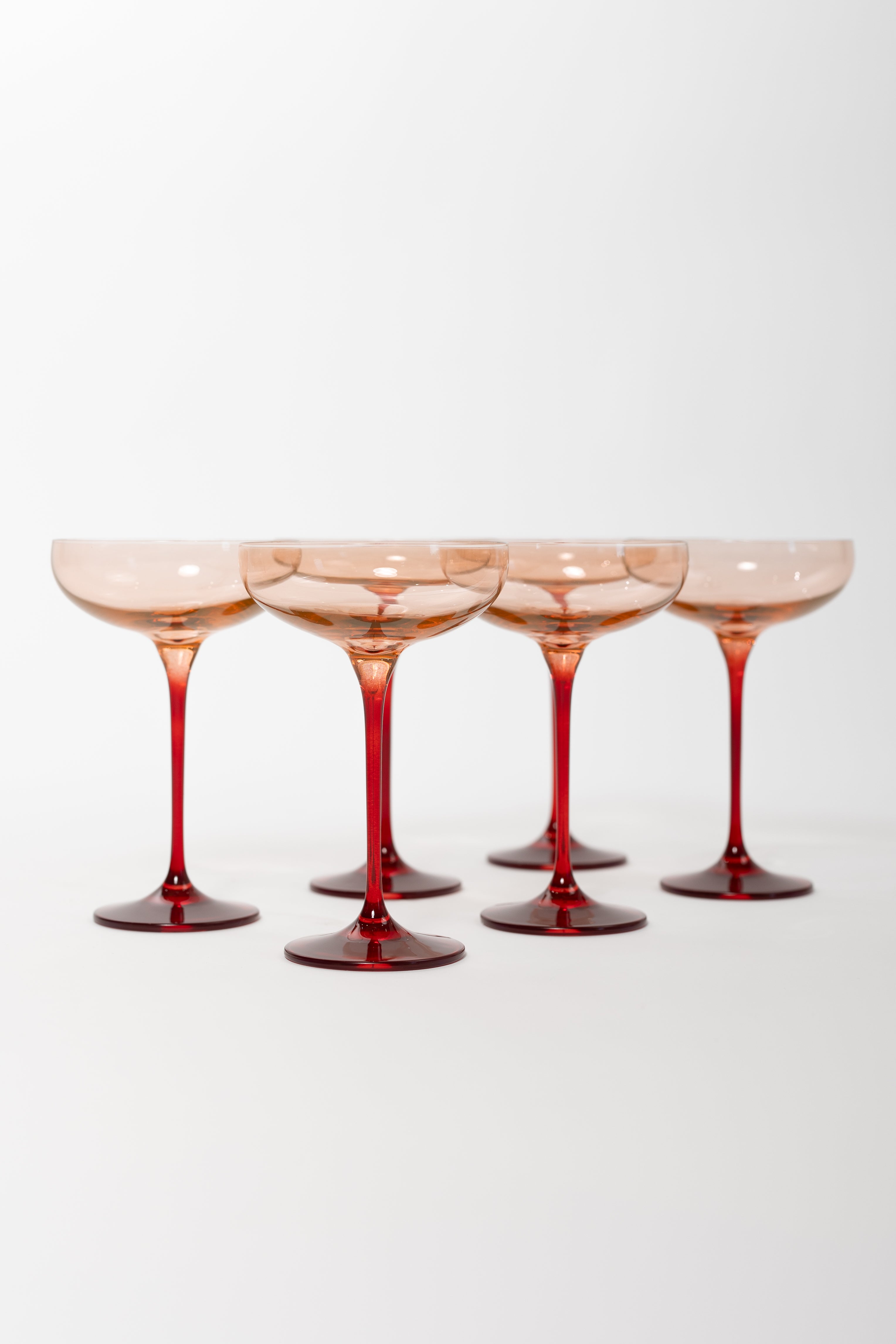 Estelle Colored Champagne Coupe - Set of 6 {Colorblock: Blush Pink + Red}