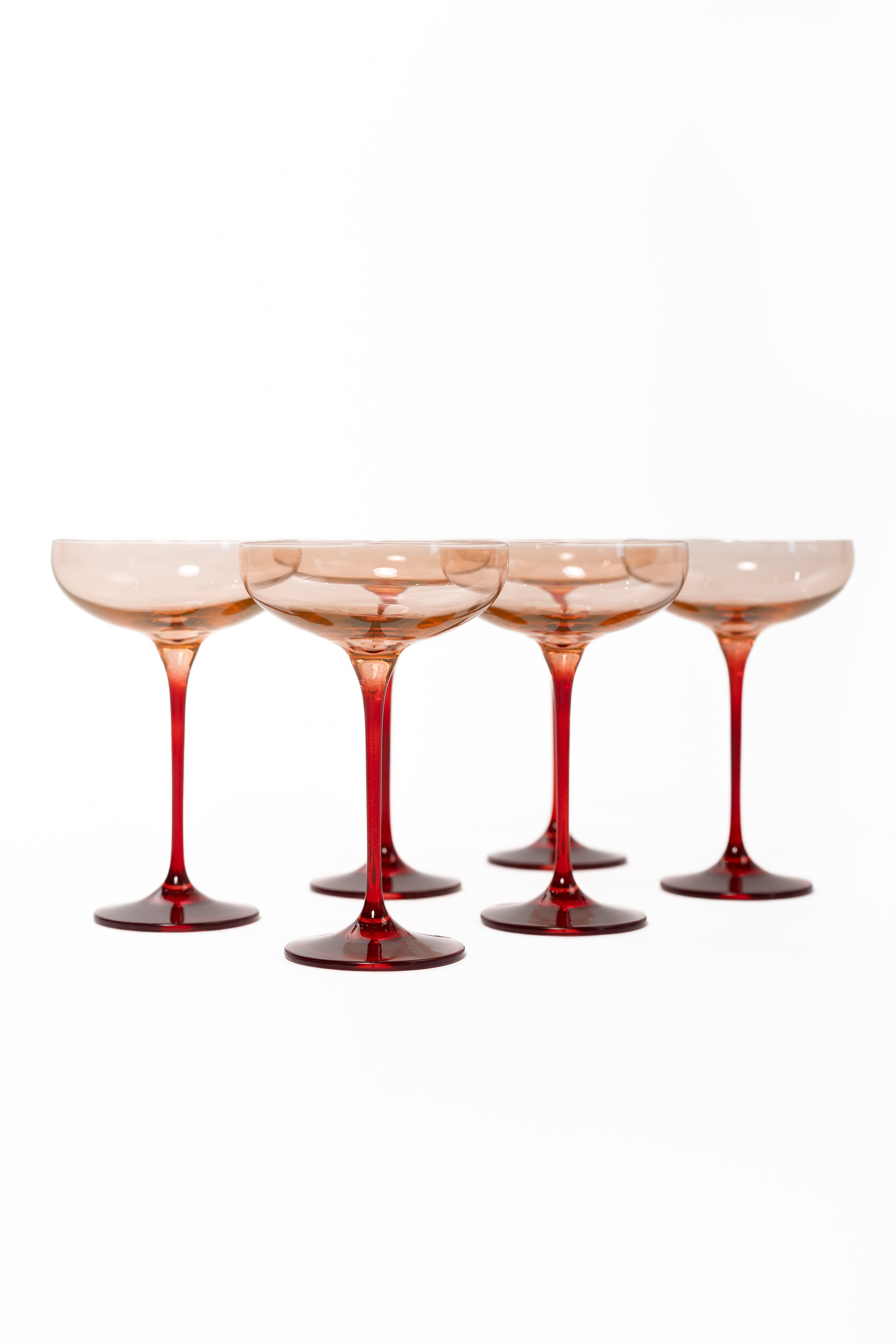 Estelle Colored Champagne Coupe - Set of 6 {Colorblock: Blush Pink + Red}