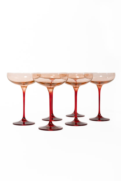 Estelle Colored Champagne Coupe - Set of 6 {Colorblock: Blush Pink + Red}